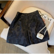 国风黑色提花西装短裤女2024夏季新款新中式小个子高腰气质休闲裤