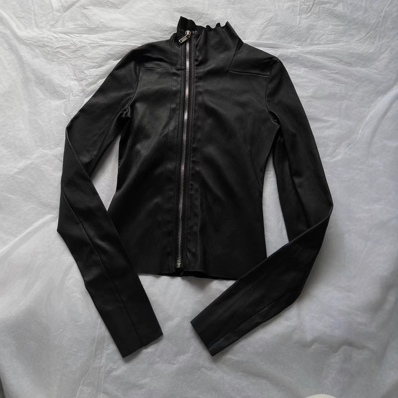 Jcstone Dark Ro Style Paper Man High Collar Diagonal Zipper Pu Leather Slim Leather Jacket Jacket for Women