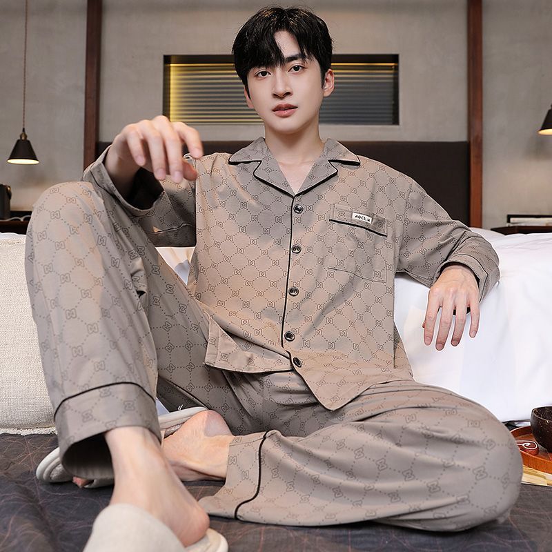 Pijama de hombre otoño y invierno de mangas largas sensación de solapa de moda cómoda ropa casera casual conjunto de ropa exterior