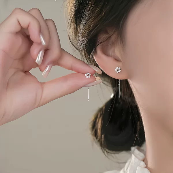 S925 Silver Needle Hollow Flower Ear Threader Earrings, Simple and Elegant Long Tassel Design, Unique and Exquisite Versatile Earrings