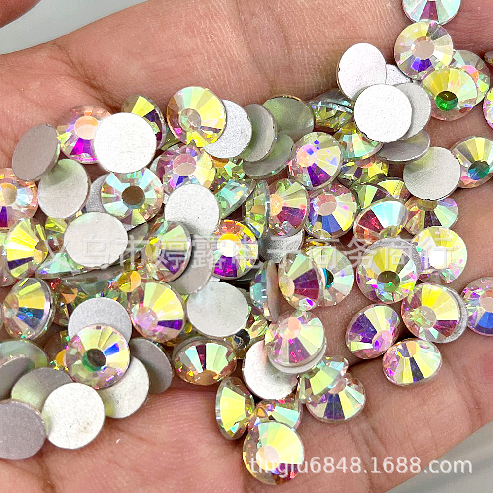 S2-S55圆形白色平底钻超闪玻璃美甲钻 银底水钻diy手机壳贴钻E18