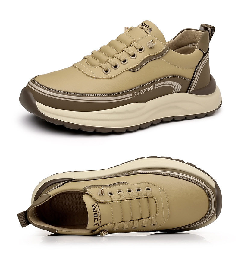 Giày thể thao nam sneaker cổ thấp đế dày gót 3–5 cm, mũi tròn, dây buộc, phối màu trắng đen kaki — H6892 màu kaki, H6892 màu trắng, H6892 màu đen chi tiết 26