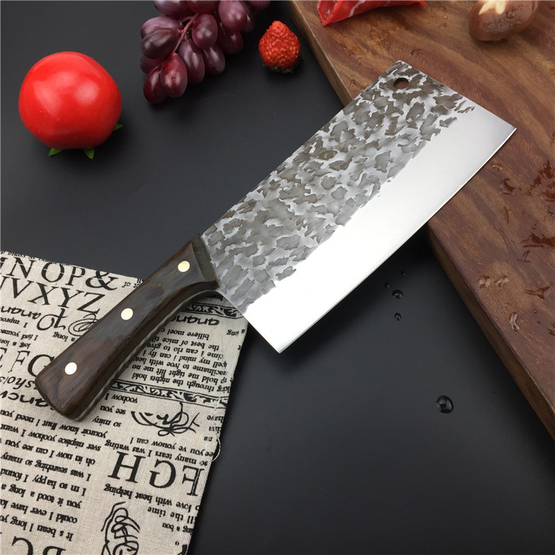 Patrón de martillo forjado cuchillo de cocina alas de pollo mango imitación retro Longquan corte de hueso corte de carne cuchillo de cocina de doble propósito