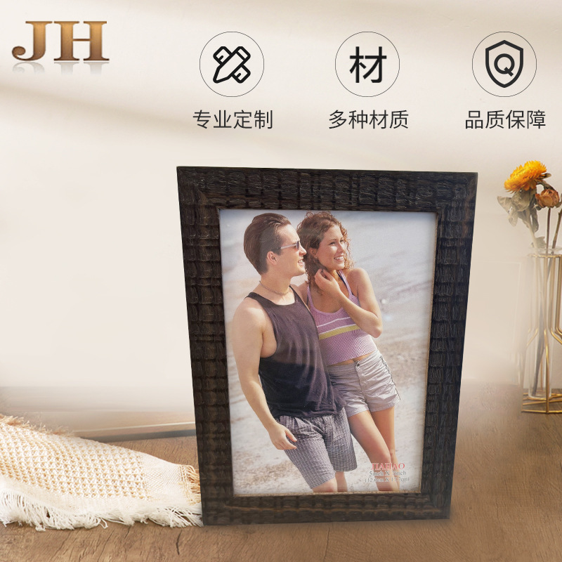Black Solid Wood Square Corner Photo Frame Couple Photo Simple A4 Size Custom/Made Table DIY Wedding Photo Wedding Frame