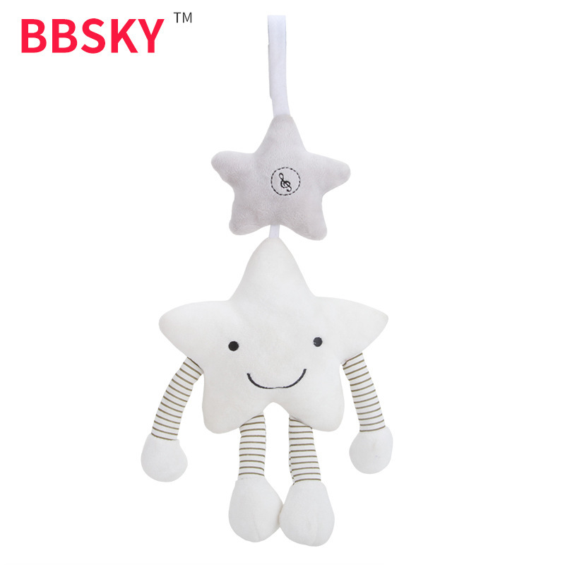 BBSKY blanco estrella de cinco puntas Música campanas de viento colgante coche de bebé colgando cama colgando 0-1 años de edad del bebé juguetes de peluche