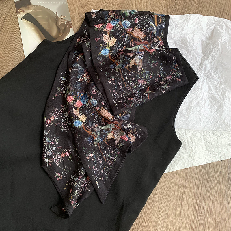 Primavera y otoño bufanda de seda coreana cinturón para el cabello bufanda larga de moda de doble capa para mujer bufanda de piel de seda de imitación bufanda de cuello fino bufanda profesional de todo fósforo