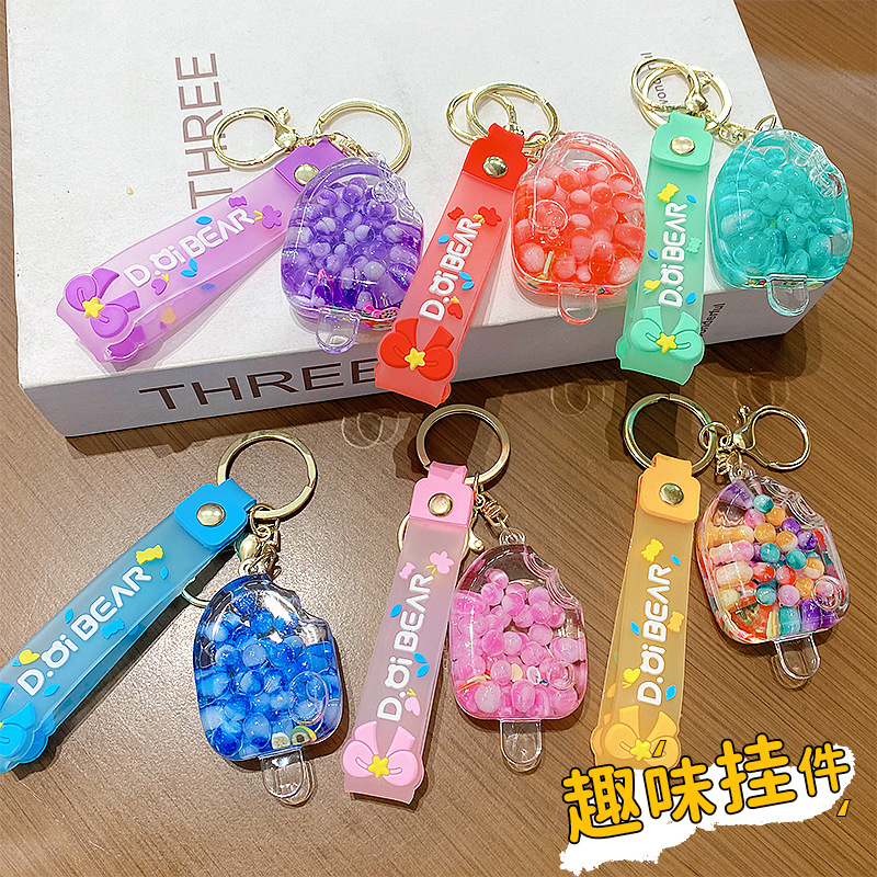 Llavero de acrílico con diseño de paleta de verano, relleno de aceite, con efecto arcoíris, exquisito y lindo colgante para bolso, regalo ideal para máquinas de ganchos, venta al por mayor.