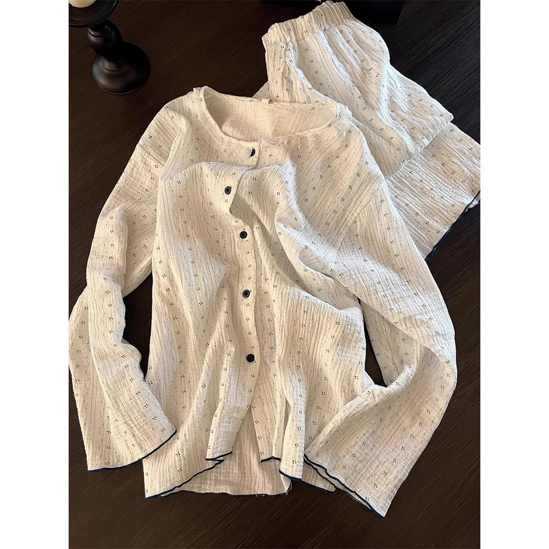 韩版花边碎花睡衣女春秋款长袖套装高级感家居服秋季大码可爱外穿|undefined