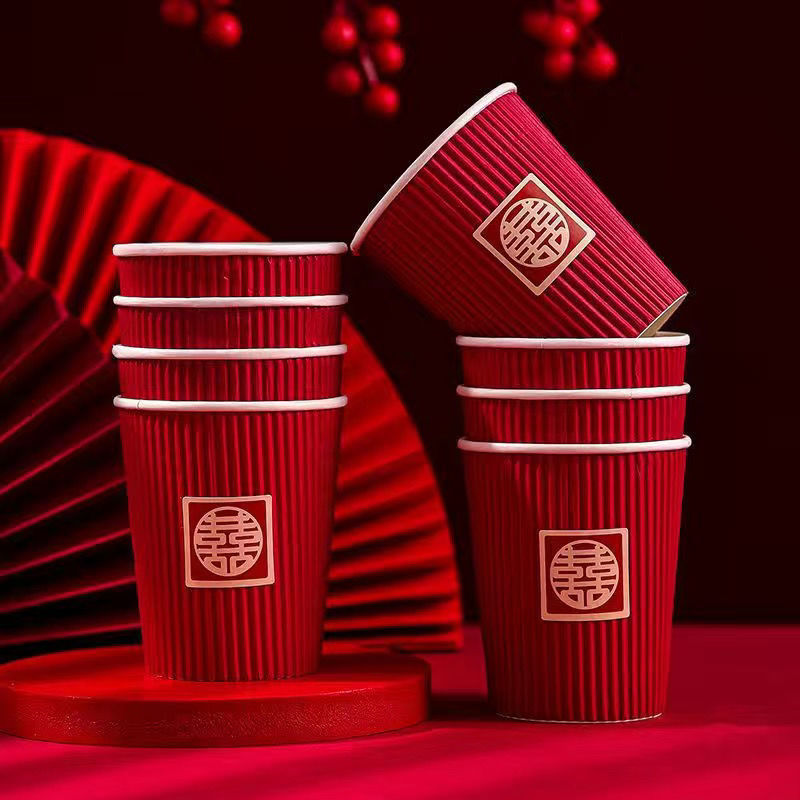 Tazas de papel de boda caseras desechables para la boda vino grueso suministros de boda rojo brindis de té