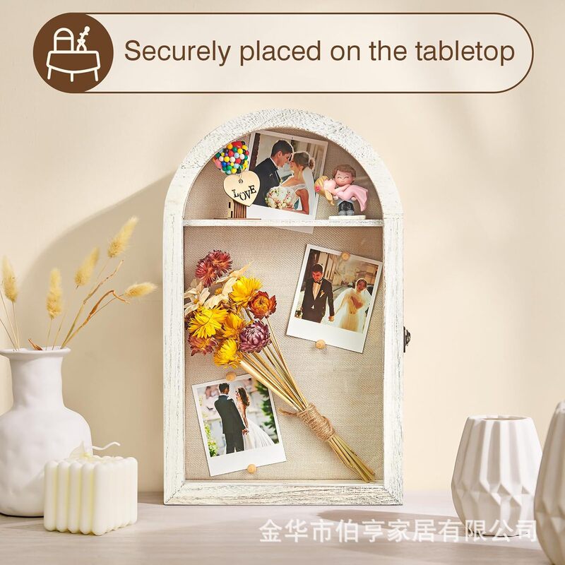 New Wall-Mounted Commemorative Photo Frame Display Stand, Solid Wood Arched Dried Flower Storage Frame, Wooden Decorative Photo Frame Shadow Box