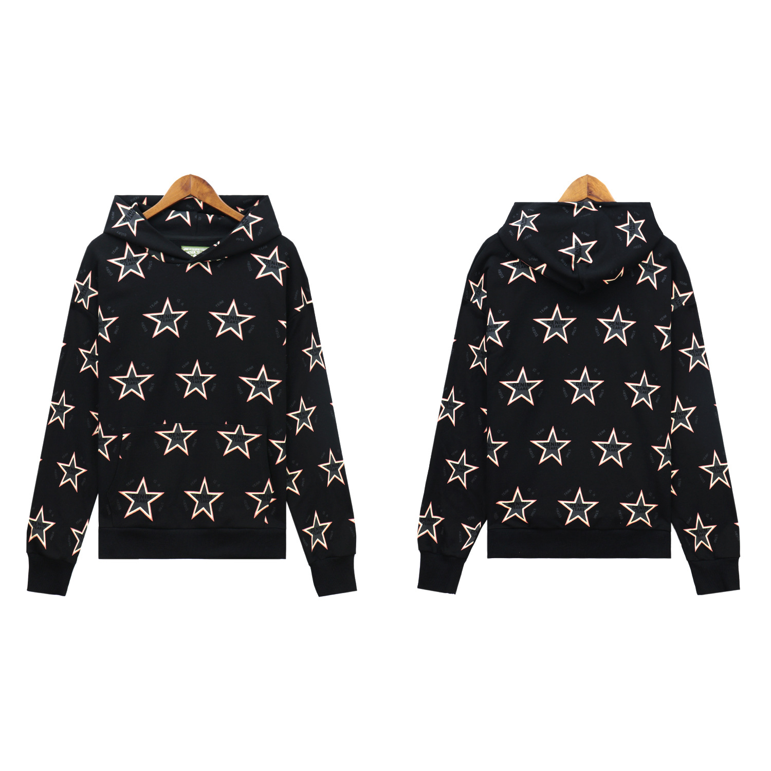 Men's Clothing fashion brand D.T Kapok full print five pointed star hooded sweatshirt trousers men and women sports suit_voghion.com