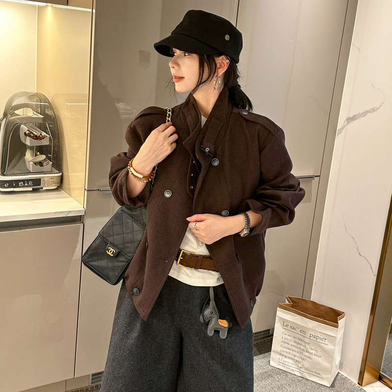 复古立领毛呢短款风衣女欧洲站2025秋装新款欧货女装小个子外套潮|undefined