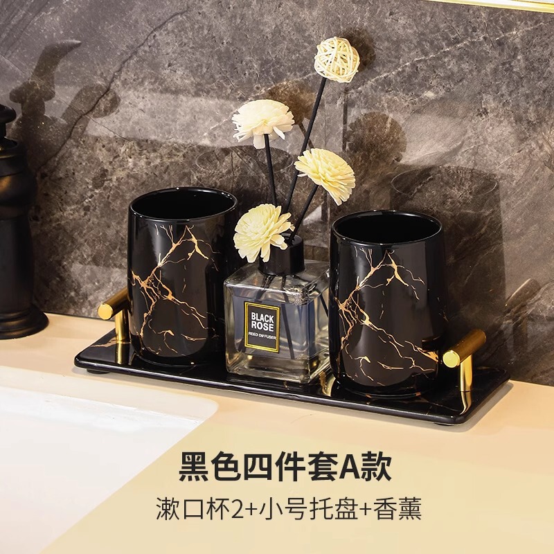 陶磁インスタ風呂五点セット洗面セット浴室用品トイレ用うがいカップ歯ブラシカップセット|undefined