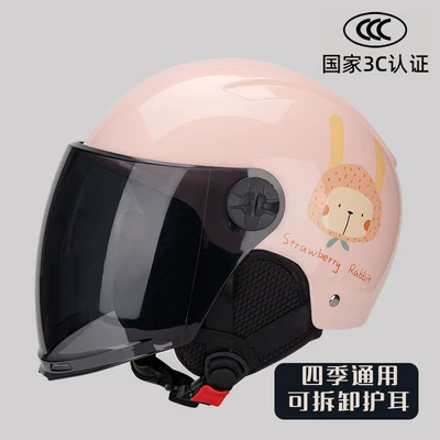 All Seasons — Motosiklet kaskı (dəbilqə) - 802-pink-strawberry-rabbit-black-long-mirror-ear-protection-3c-certification-one-size