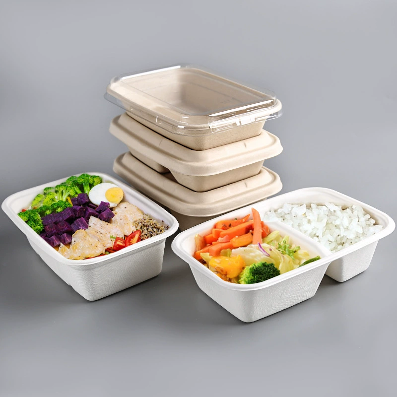 Disposable biodegradable pulp paper lunch box eco-friendly light meals bento box salad sushi takeaway container cutlery