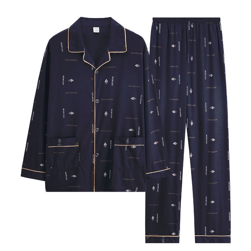 Pijamas hombres 100% algodón primavera y otoño de mediana edad engrosada más tamaño traje suelto papá de mediana edad y ancianos ropa para el hogar