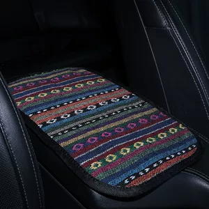All-season universal armrest box mat, ethnic style fabric, breathable linen, non-slip central armrest box cover, cross-border Amazon