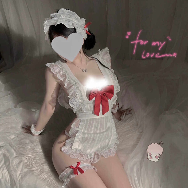 Sexy Underwear Cute Butterfly Naked Back Pretty Maid Uniform Pure Desire Lace-up Apron Shown Hip Maid Temptation suit