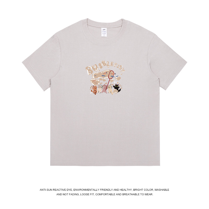 Camiseta de manga corta con estampado de burbujas de dibujos animados de estilo japonés para hombre, corte holgado, algodón puro, camiseta blanca para mujer, informal y versátil para verano. image 10