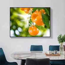 现代简约餐厅装饰画单幅冰晶画饭厅有框画厨房挂画金属框水果墙画