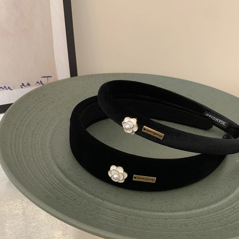 Chanel estilo retro simple flor negro diadema de viaje accesorios para el cabello de la diadema de moda elegante para mujer del todo fósforo de las mujeres