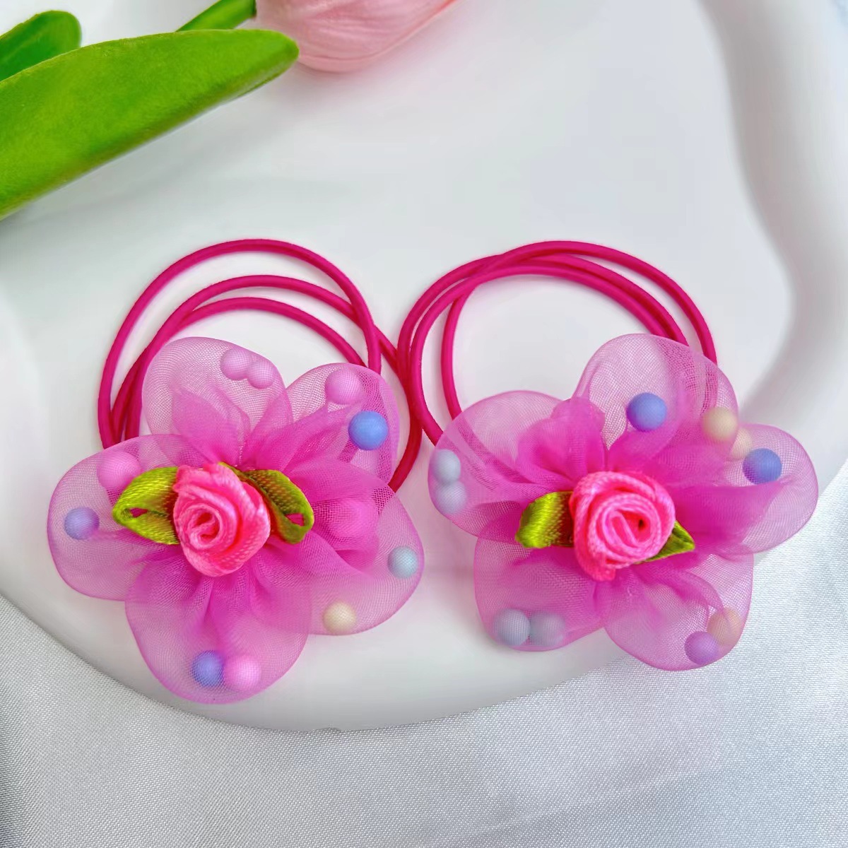 Ligas de Flores para El Cabello de Niñas de Tela
