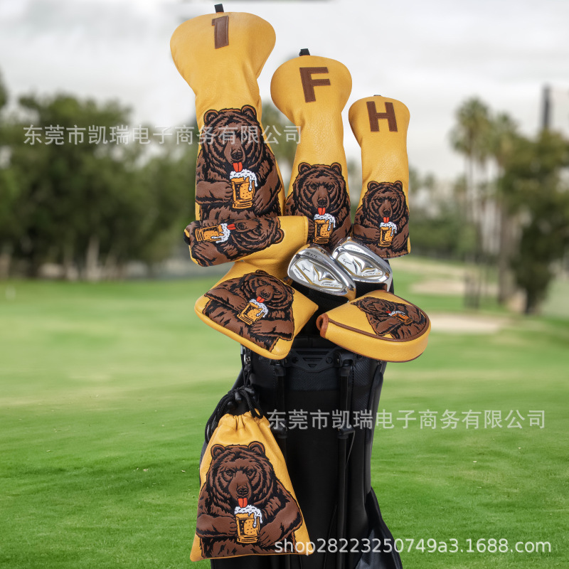 ファクトリーゴルフカバー ゴルフ用品 パターカバー クラブカバー フェアウェイウッド ブラウンベア刺繍クラブ保護カバー|undefined
