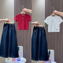 女童春夏套装2025新款女大童时髦短袖女孩春秋直筒裤两件套潮