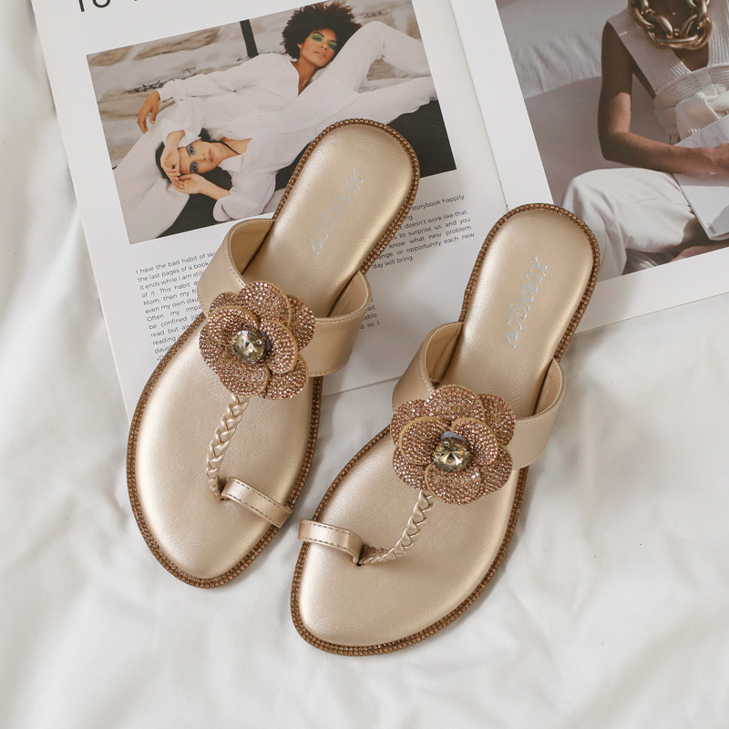 Rhinestone Toe-Loop Summer New Fashion Flower Wedge Fairy Style Beach Non-Slip Sandals_vogvips.com