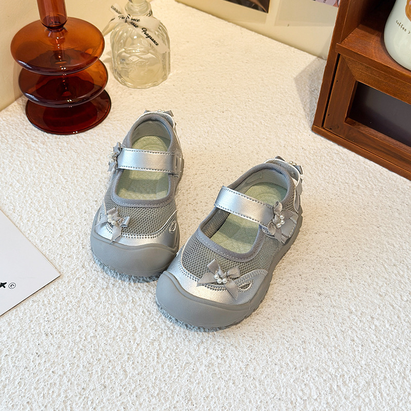Breathable Mesh Sports Sandals For Girls With Adjustable Strap, Soft Sole & Bow Detail - Lightweight Princess Shoes For Active Kids_voghion.com