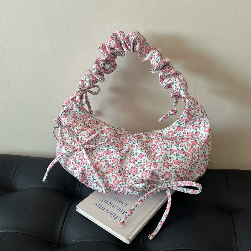 Сумка‑handbag с бантом, одноплечная летняя, сборчатая ручка, цветочный принт
