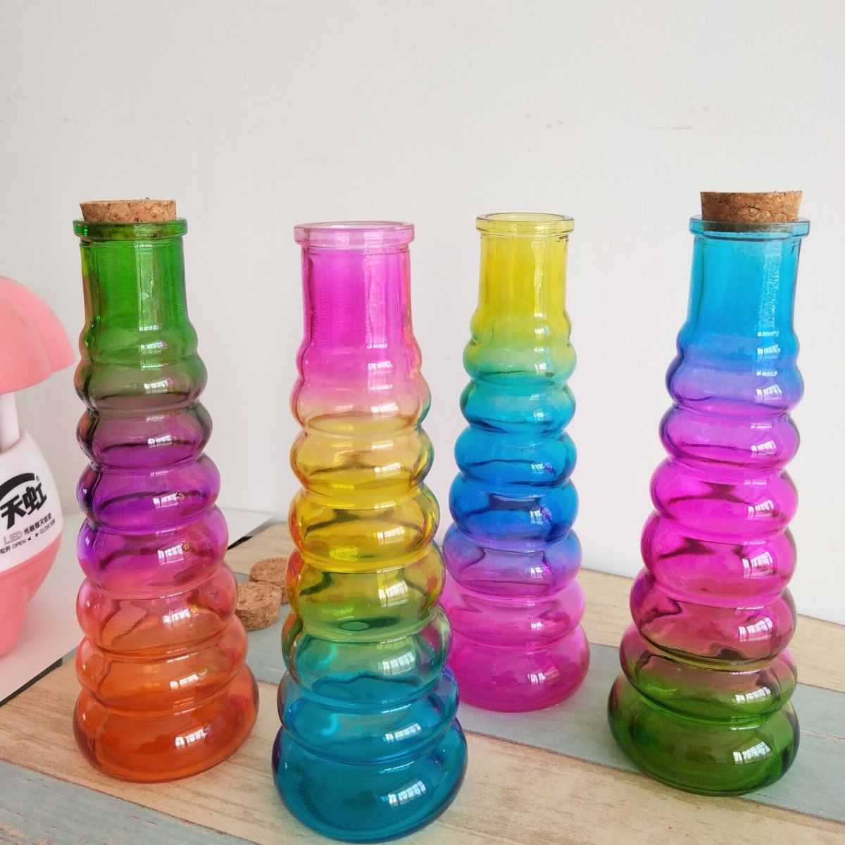 渐变彩色玻璃瓶350ml奶茶瓶花瓶漂流瓶 葫芦饮料冷饮泡茶瓶许愿瓶