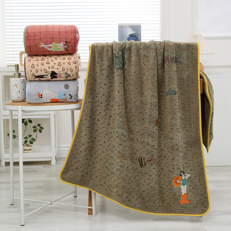 Cross-Border New Style Time-Traveling Girl Bath Towel, Coral Velvet Printed Embroidery, Cute Girl Heart Design, Absorbent and Lint-Free Bath Towel Cross-Border New Style Time-Traveling Girl Bath Towel, Coral Velvet Printed Embroidery, Cute Girl Heart Design, Absorbent and Lint-Free Bath Towel