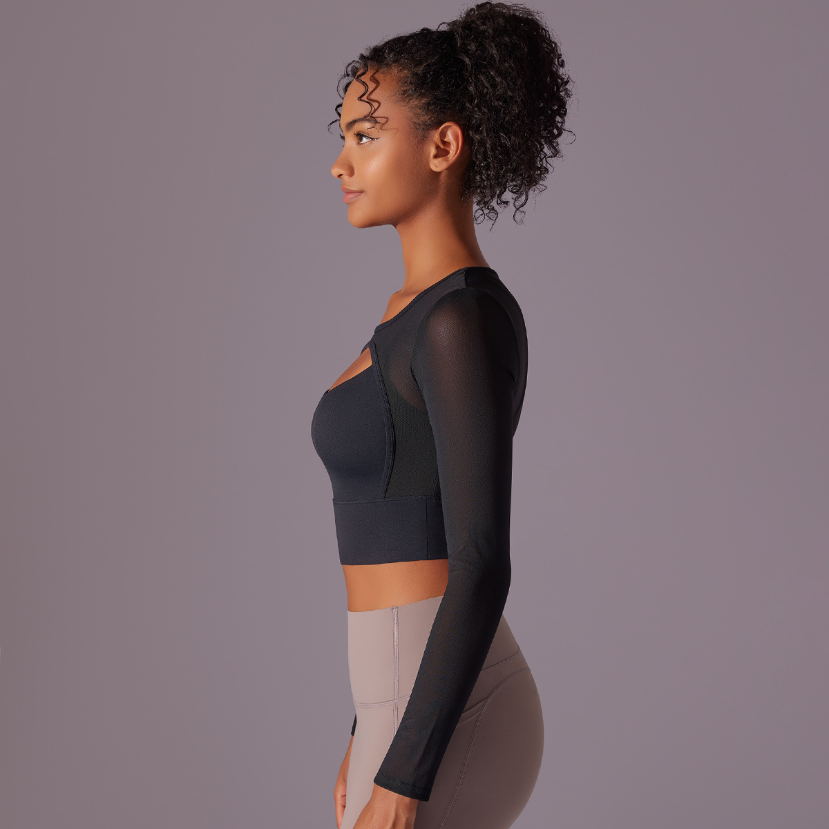 189g Weight Long Sleeve Sleeve Length Nylon, Cotton Blend Fabric Type Short Top Length T-shirt Tops Type Fitness, Yoga Occasion Round Neck Neckline Solid Color Pattern Net Yarn, Hollow Out Design Sports Style Sports Solid Color Nylon Cotton Blend Round Neck Net Yarn Hollow Out Active Tops T-shirt 1