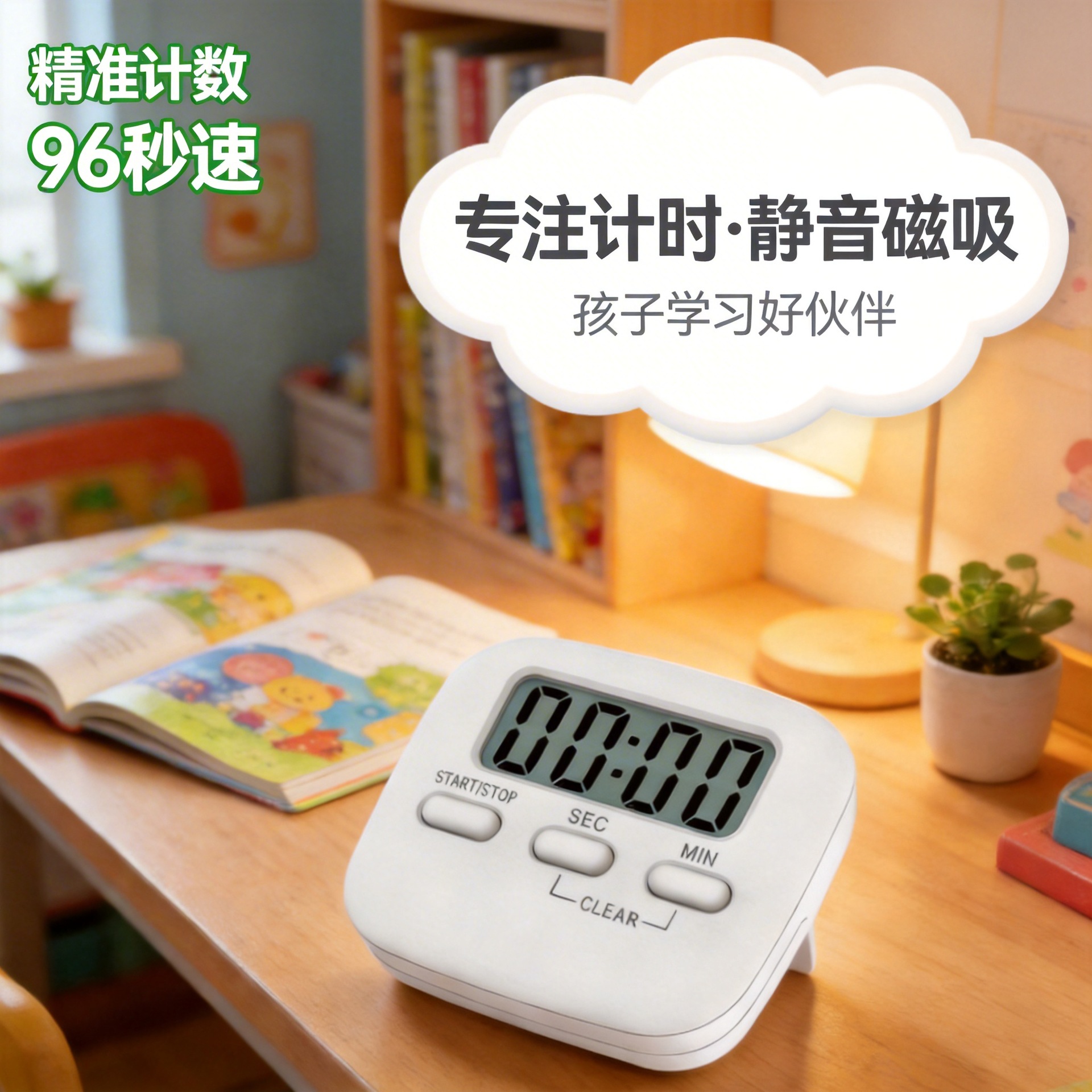 2026新款电子秒表计时器磁吸静音儿童自律学习专用时间管理定时器