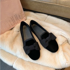 蘇茵茵聖誕少女阿miu進口絲絨蝴蝶結懶人樂福鞋女單鞋春新款女鞋