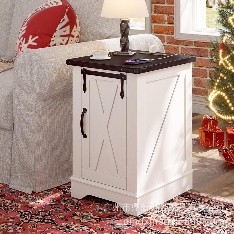 Amazon's Best-Selling Modern Minimalist Farmhouse Coffee Table and Bedside Table with Adjustable Barn Door with Charging Station
