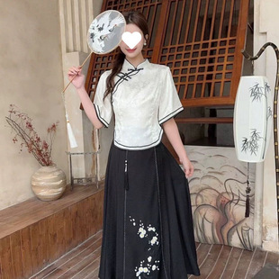 2025 Summer New Chinese Style Retro Improved Cheongsam Top Women's Daily Tang Suit Skirt Set