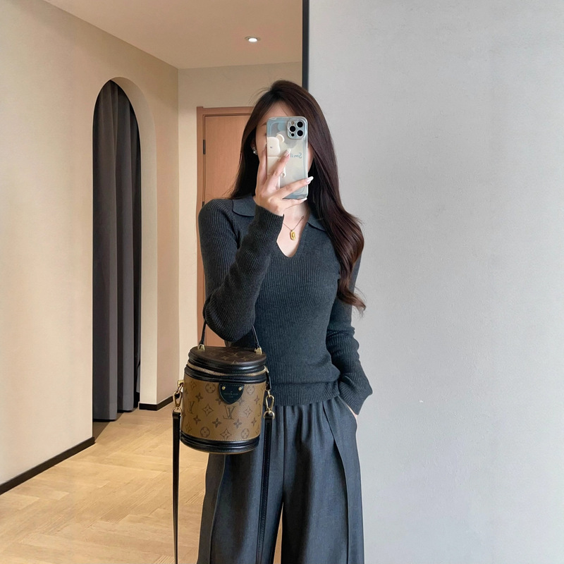 超舒适羊毛混纺翻领针织衫高弹修身显瘦打底衫女2025秋冬602985|undefined
