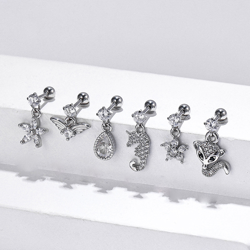 Animal Pattern 1 Piece Stainless Steel Zircon Ear Cartilage Rings & Studs Animal Plating Inlay 18K Real Gold Plated Unisex
