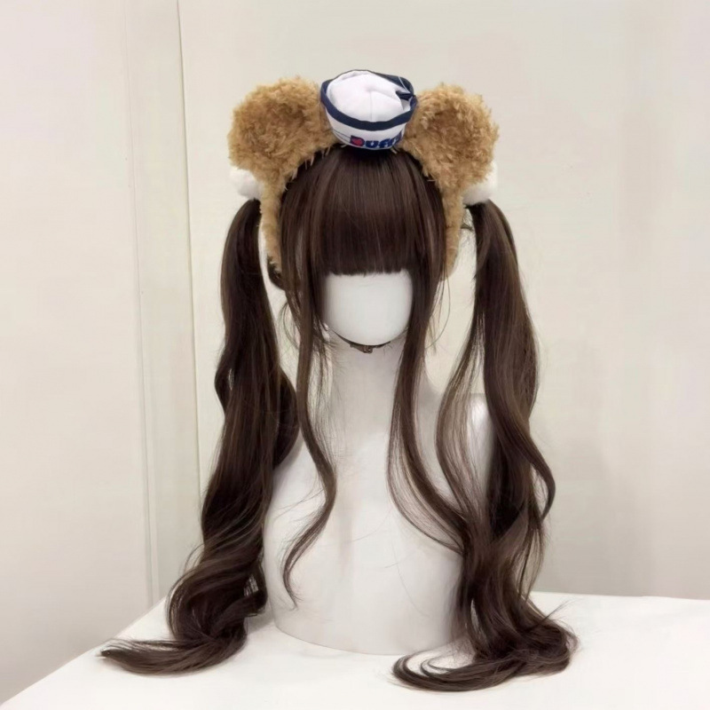 【85Cm Extra Long Curly Hair】Double Ponytail Wig for Women Lolita Cool Brown Full Head Wig Full Headpiece