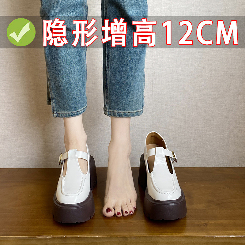 여성용 12CM 키높이 로퍼 2025 새로운 스타일의 두꺼운 밑창 메리 제인 작은 초하이힐 신발