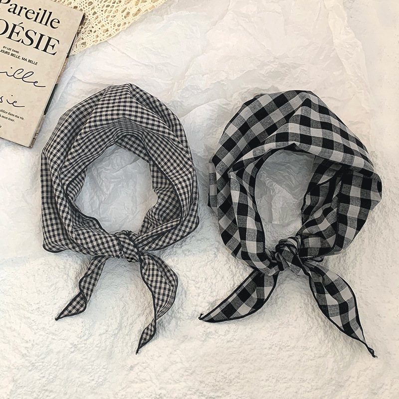 Pañuelo de seda de alta gama nuevo todo-fósforo retro a cuadros diadema cinturón para el cabello atado bufanda decorativa multiusos bufanda triangular cintura