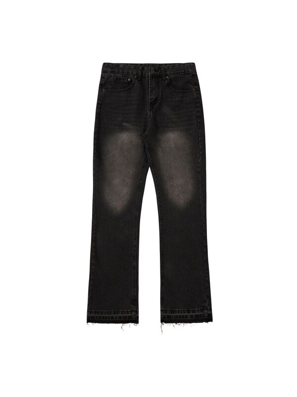 Clean Fit Black Fringe 507 Fit Jeans Retro Washed Distressed Long Pants Clean Fit Black Fringe 507 Fit Jeans Retro Washed Distressed Long Pants