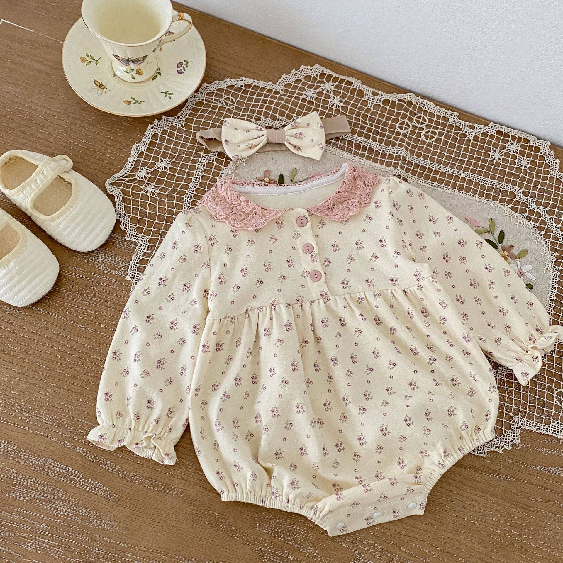 2024 Spring Autumn Clothing for Baby Girls, Infants and Toddlers Floral Print Ha Yi Long Sleeve jumpsuit Triangle_voghion.com