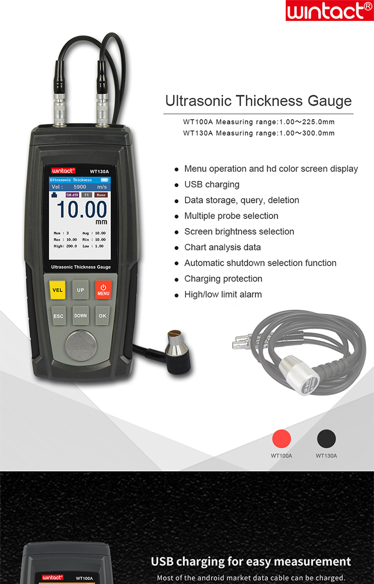 WT100A digital ultrasonic thickness gauge meter