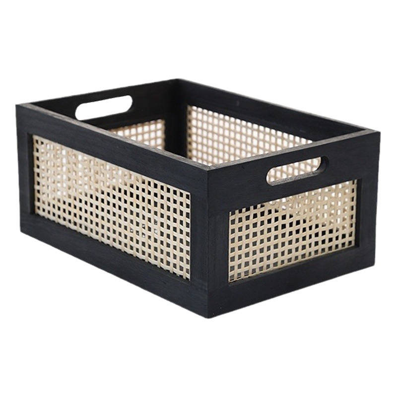 Cesta de almacenamiento hueco retro sala de estar caja de almacenamiento de libros de juguete negro escritorio rectangular de madera cesta de almacenamiento japonés