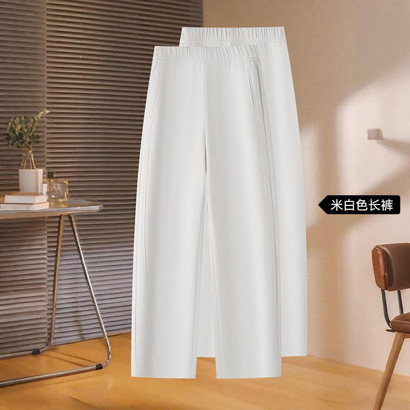 藏青色阔腿裤女秋季2025新款宽松显瘦九分直筒裤小个子休闲运动裤|undefined