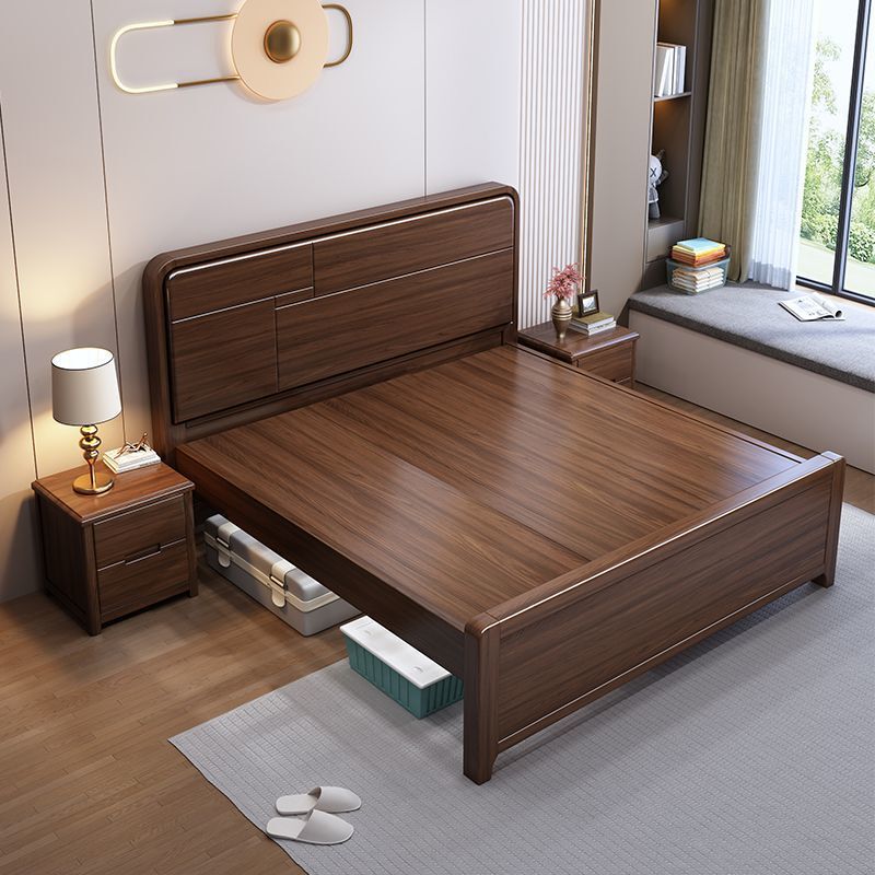 High Bed with Thin Headboard, Golden Sandalwood Solid Wood Bed, 50cm Off the Ground, Suitable for Home Use in Various Sizes, 1m35 Hard Board Bed for Elderly