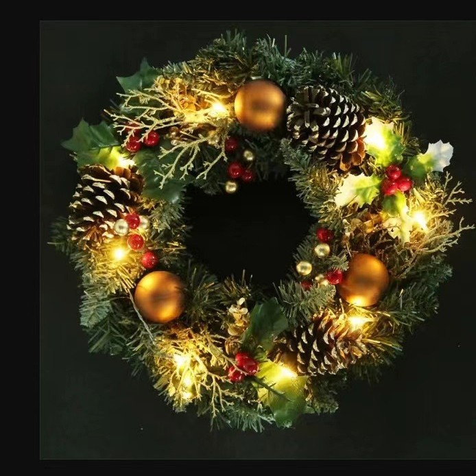 Corona navideña con luces, ratán, para puertas o tiendas